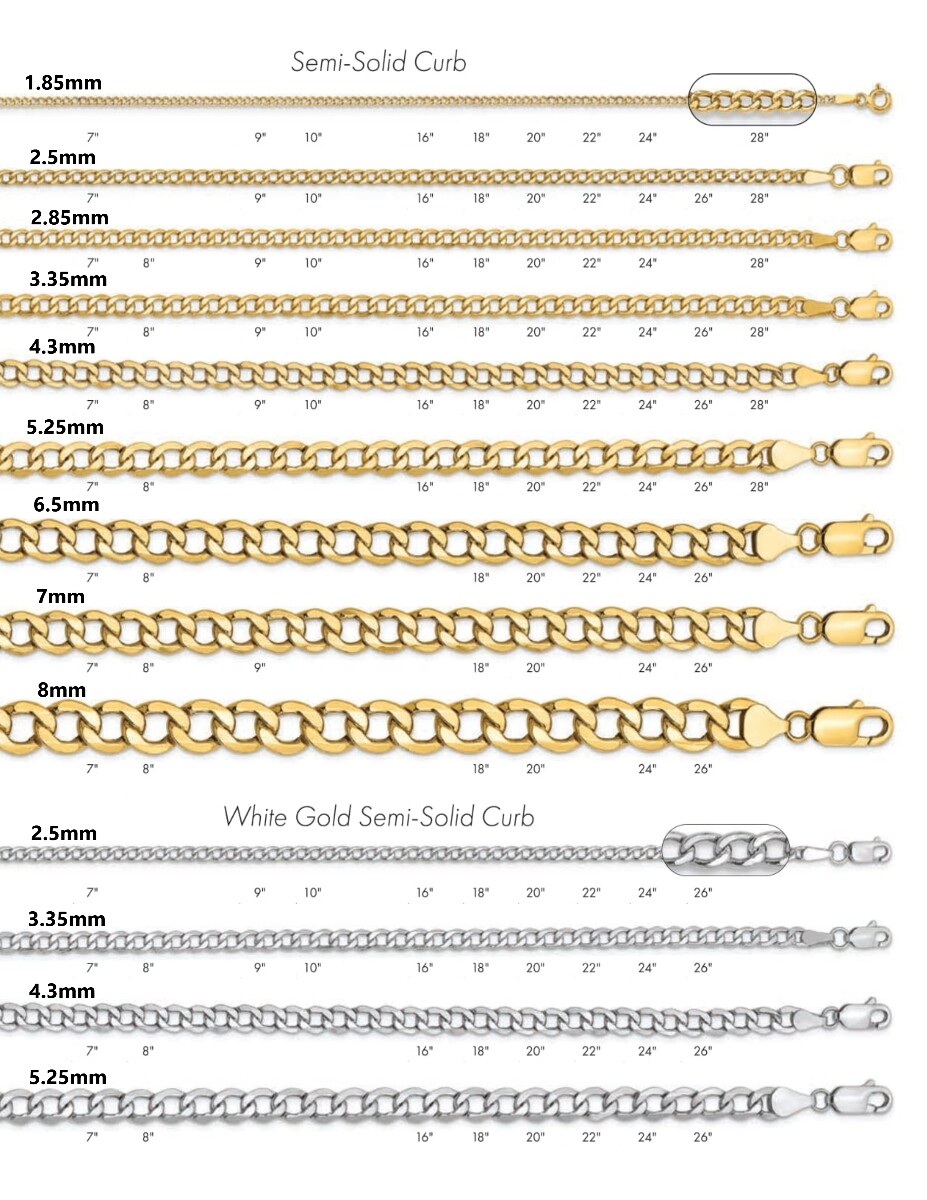 Curb Link Chain Necklace – Lightweight – 14K Yellow and White Gold – 7in – 28in