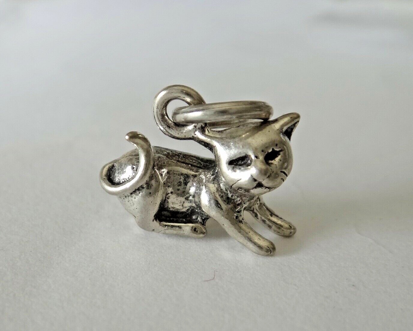 Sterling Silver 12x15mm 3D solid Cat in playful pose Charm!