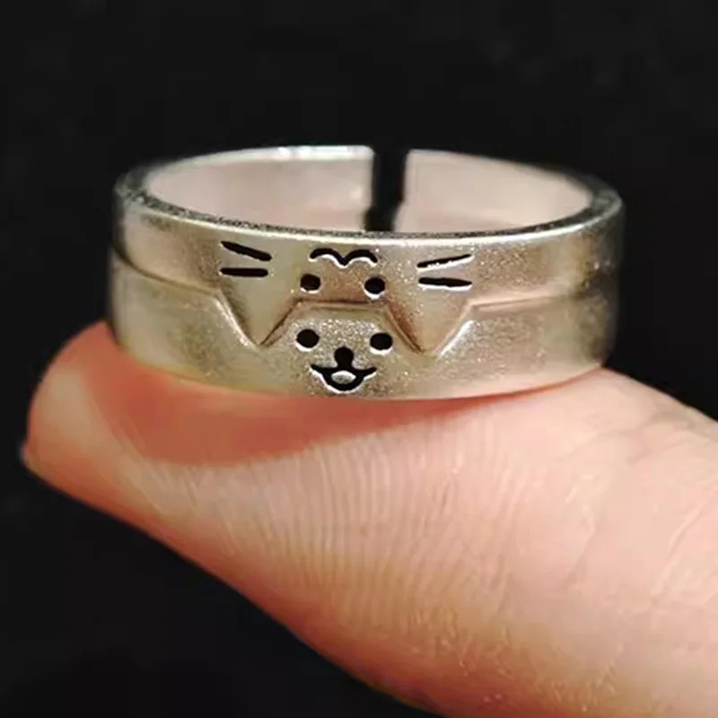 2pcs Cute Cat Dog Animal Couple Ring for Women Men Lover Rings Jewelry