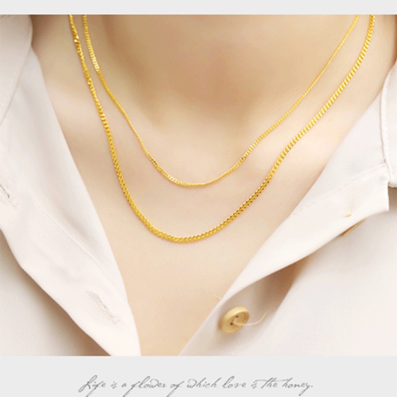 Pure Solid 999 24K Yellow Gold Chain 1.2mm/1.6mm/1.8mm/2mm Curb Link Necklace