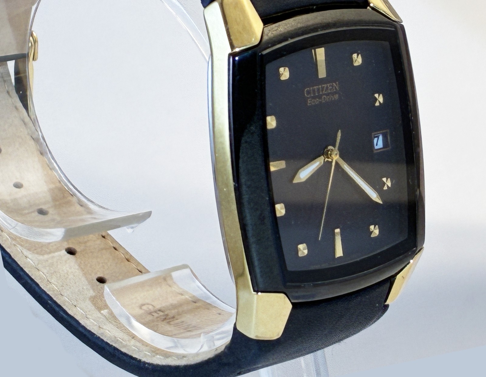 Excellent Citizen Eco Drive Mens Black & Gold Date Formal Dress Watch BM6574-09E