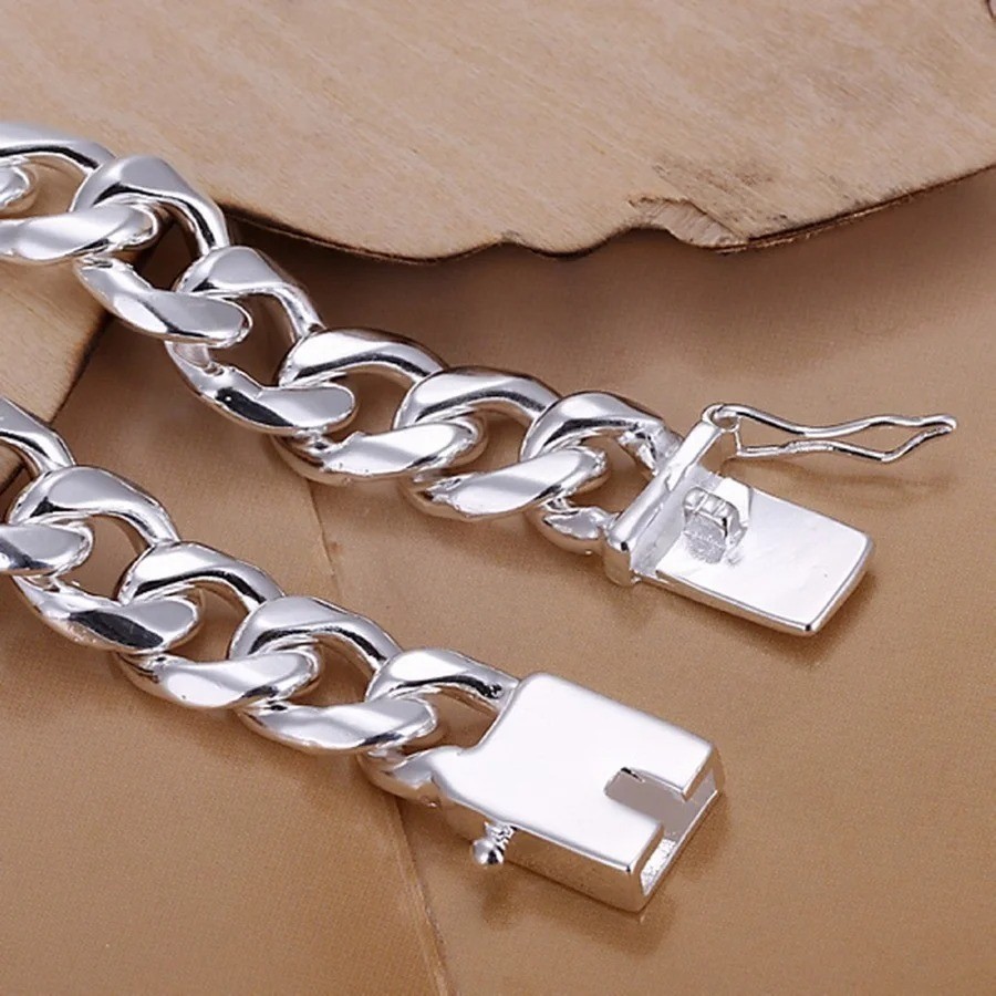 925 Sterling Silver Solid 10mm chain Bracelet men women Chain fashion Jewelry