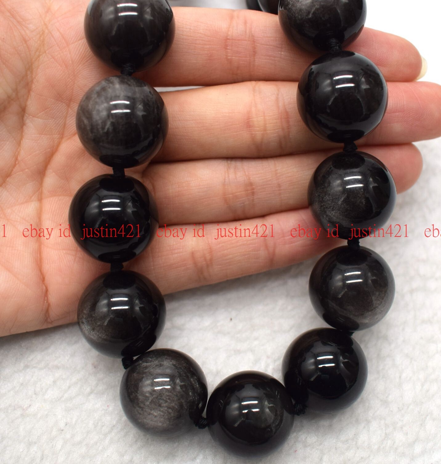 Huge 18mm Natural Silver Eye Obsidian Round Gemstone Beads Necklace 16-36″ AAA+