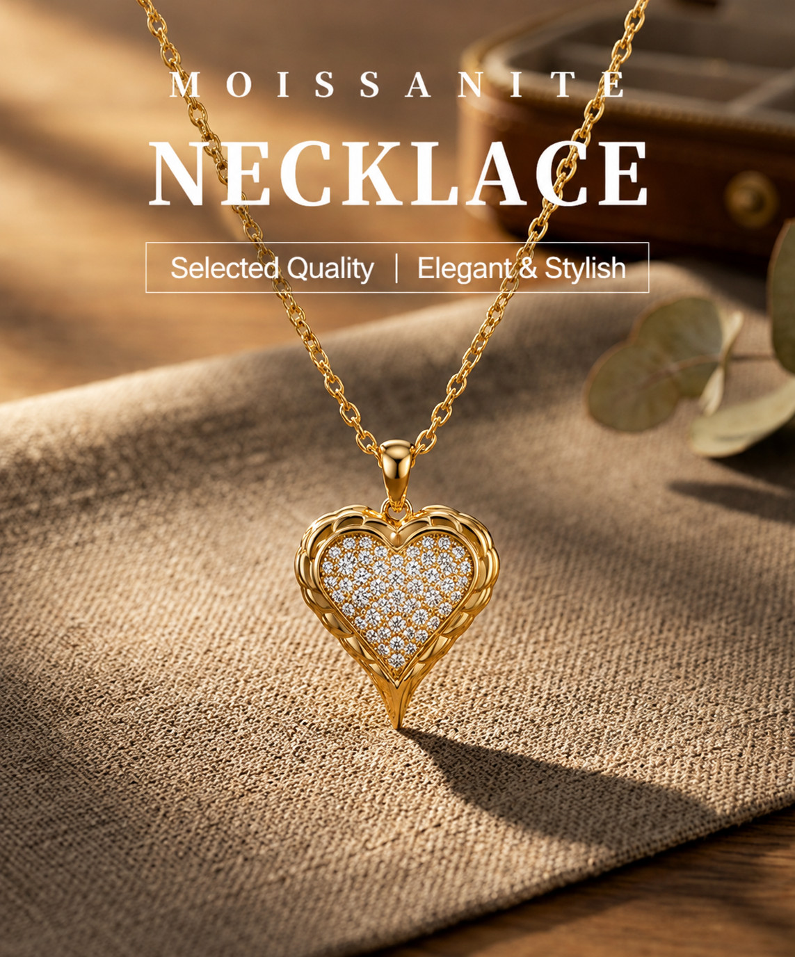 925 Sterling Silver Moissanite Double Heart Pave Pendant Necklace for Women