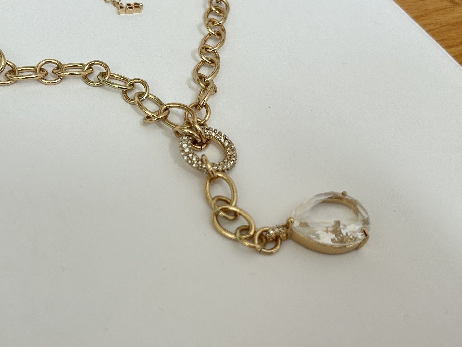 Signed ABS Allen Schwartz Gold Tone Chain Crystal Pendant Necklace B11