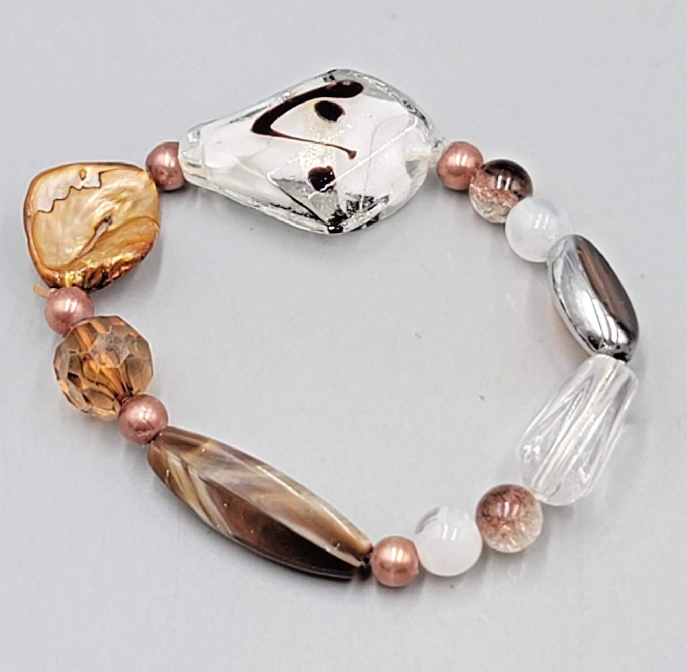 Bead Glass Shell Acrylic Bracelet Elastic 6.5 in