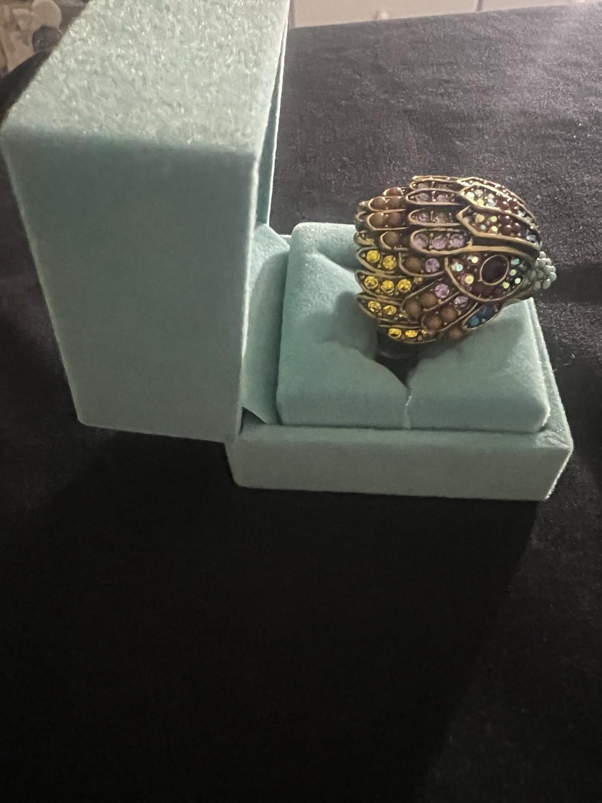 Kurt Geiger Signature Eagle Iridescent Stone Cocktail Ring in Gold Size: 7