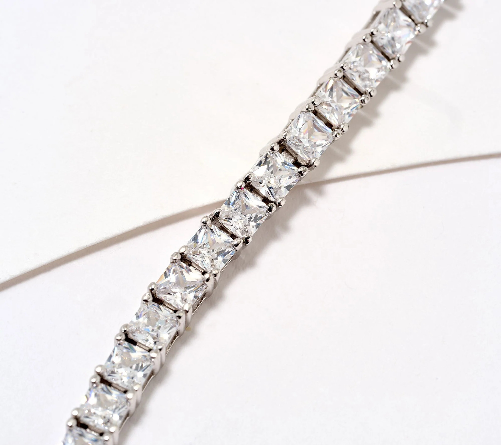 Diamonique Classics Sterling Silver Princess Cut Tennis Bracelet, 7-1/4″