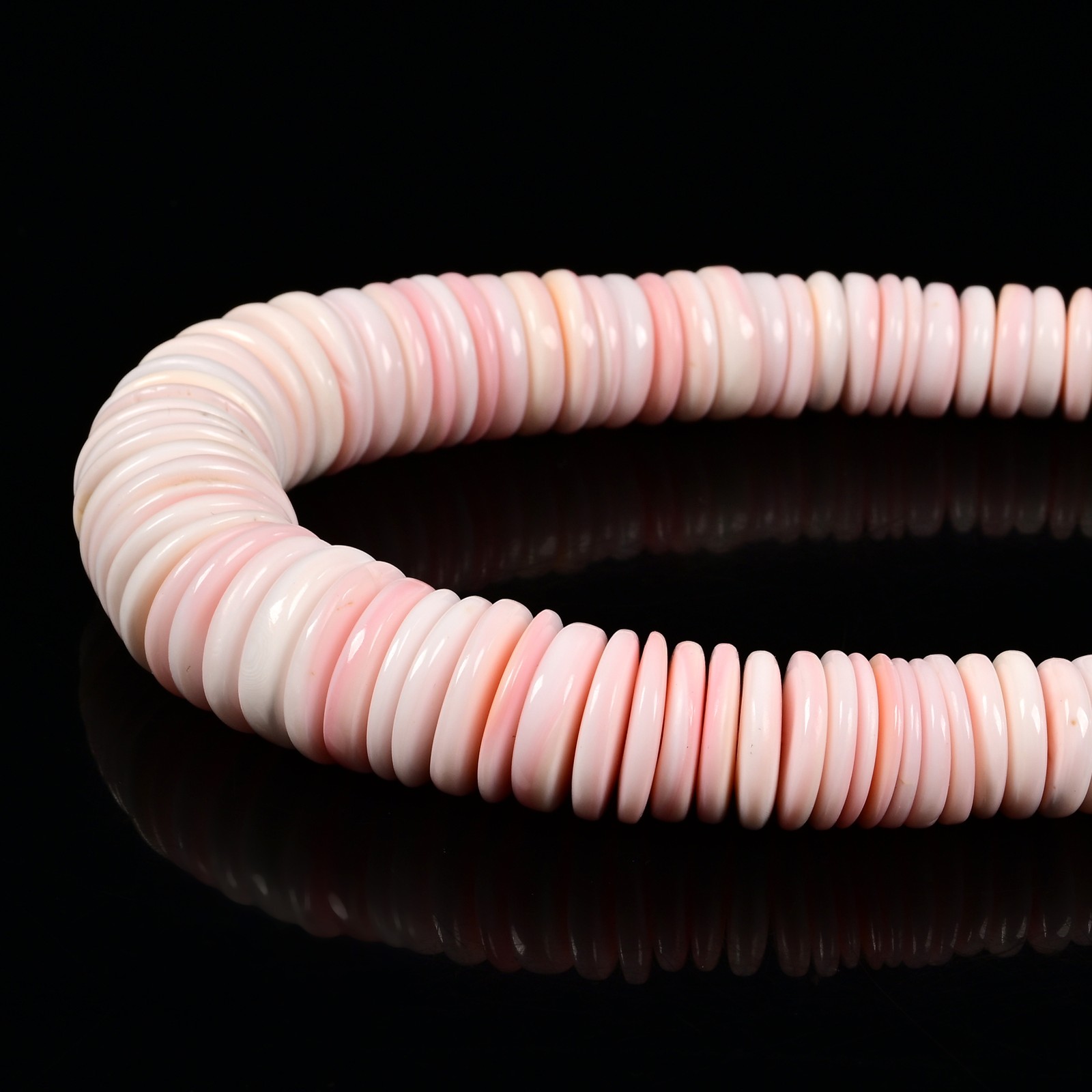 Pink Queen Conch Shell Graduated Rondelle Disc Beads Size 8mm to 20mm 15.5″ Strd