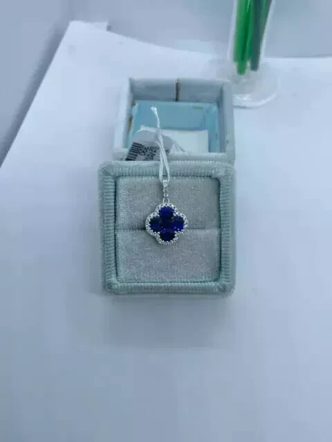 2Ct Oval Cut Lab-Created Blue Sapphire Clover Shape Pendant 14k White Gold Over