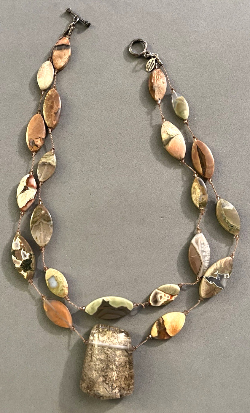 MARGO MORRISON NYC Jasper Rutilated Quartz Chunk Crystal Bead 2-Strand Necklace