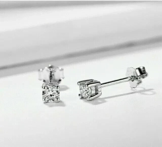 4MM Lab Created Round Diamond 925 Sterling Silver Solitaire Stud Earrings