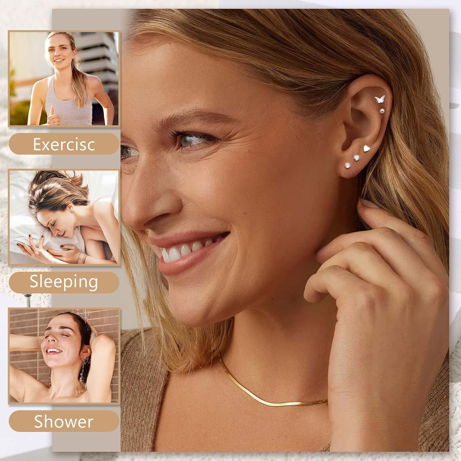 21 Pairs Hypoallergenic Flat Back Stud Earrings for Women Men Surgical Stainless