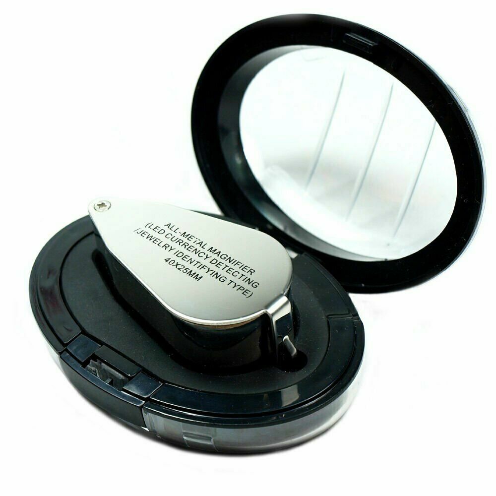 Illuminated 40X Jewelers Loupe 40X25mm Magnifier with LED & UV Lights