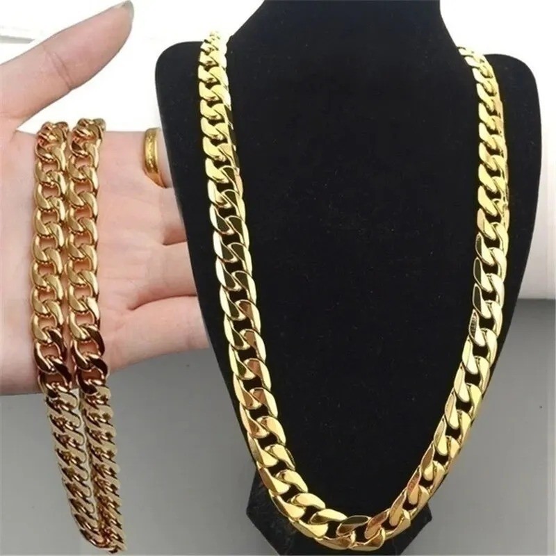 16″-36″ Stainless Steel Chain Mens Necklace Gold Plated Curb Cuban 3/5/7/9/11mm