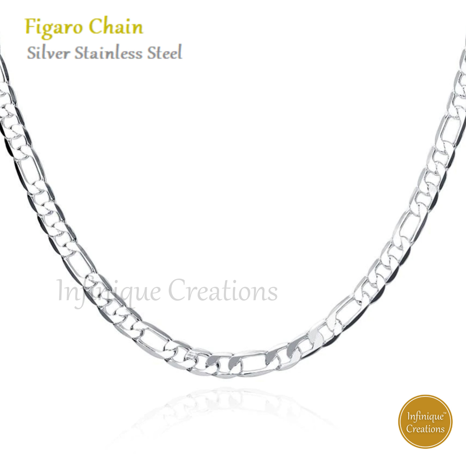 Stainless Steel Silver Figaro Chain Bracelet Necklace Men Women 3mm-12mm 7-38″