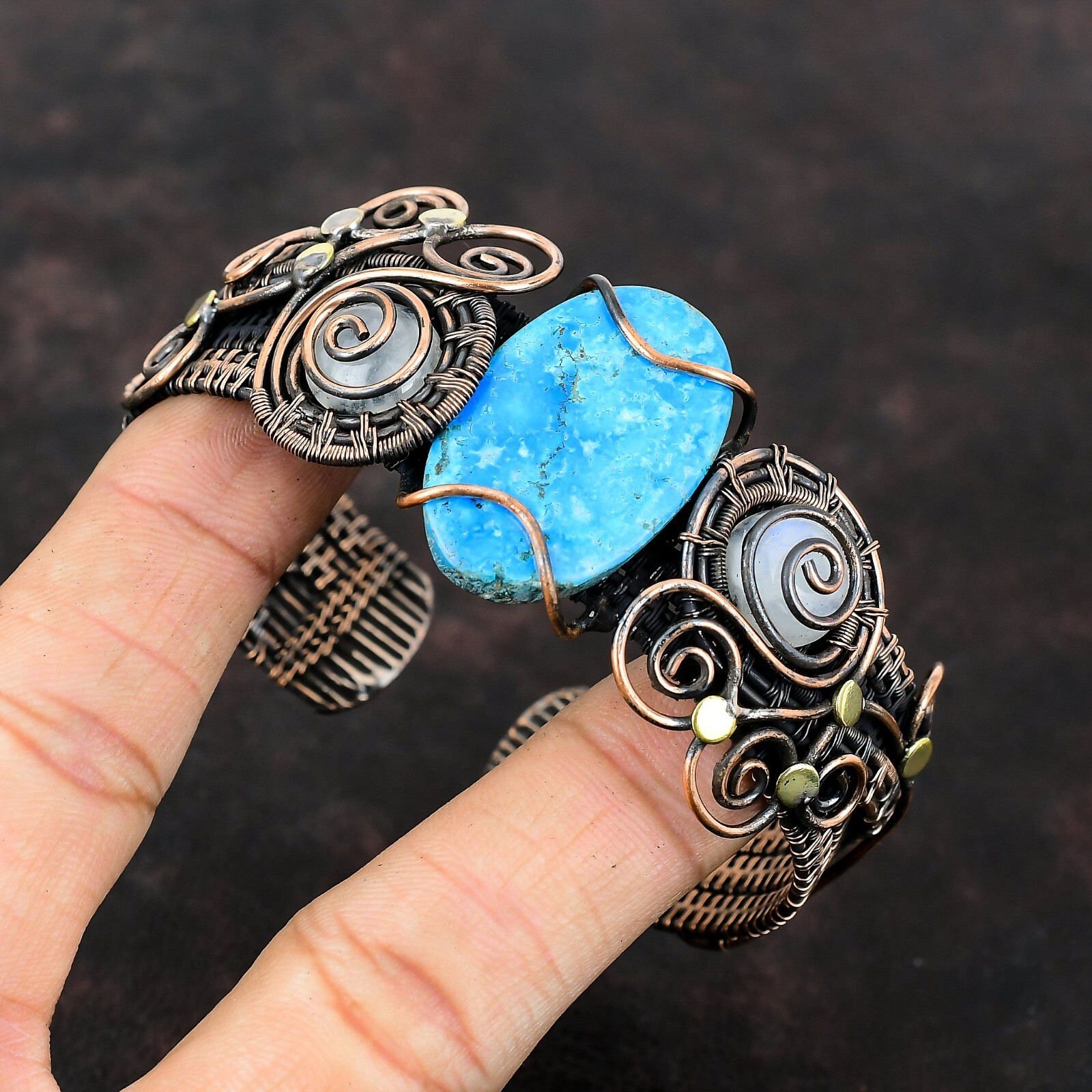 Arizona Turquoise Copper Gift For Bridesmaid Wire Wrapped Adjustable Cuff