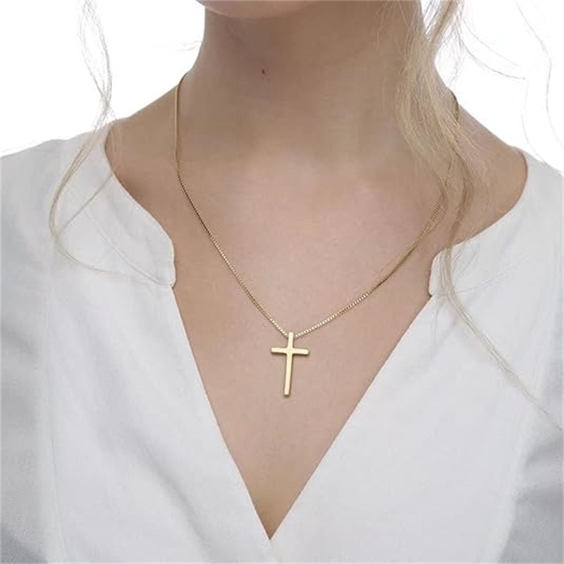 Cross Necklace for Men,Silver Stainless Steel Plain Cross Pendant Necklace