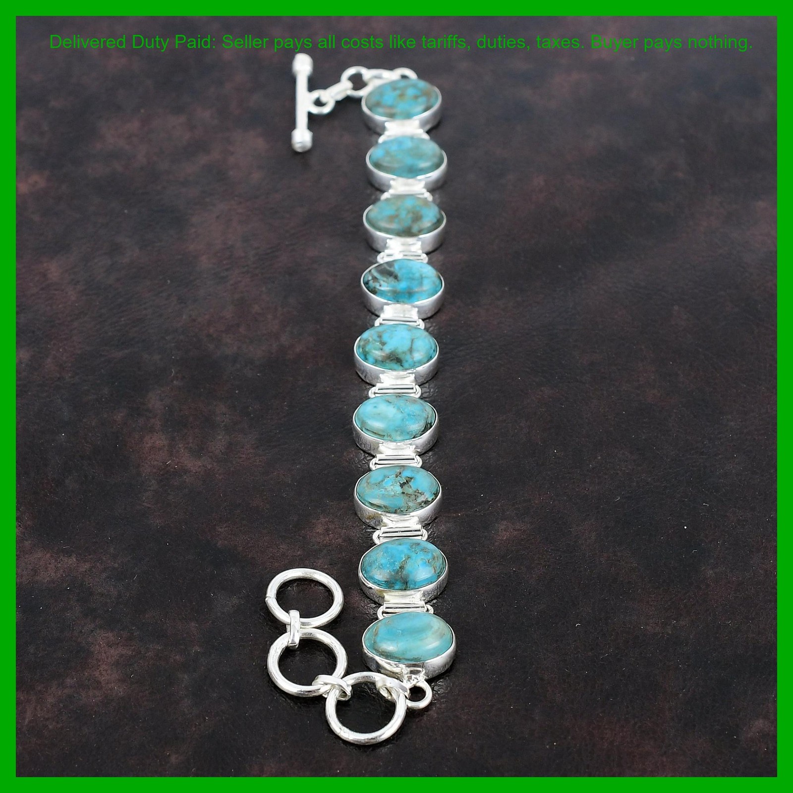 Sterling Silver Oval Tibetan Turquoise Stone Artisan New Chain Bracelet Jewelry