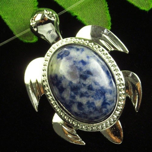 Wrapped Sodalite Tortoise Turtle Pendant Bead 48x34x8mm (No Chain)