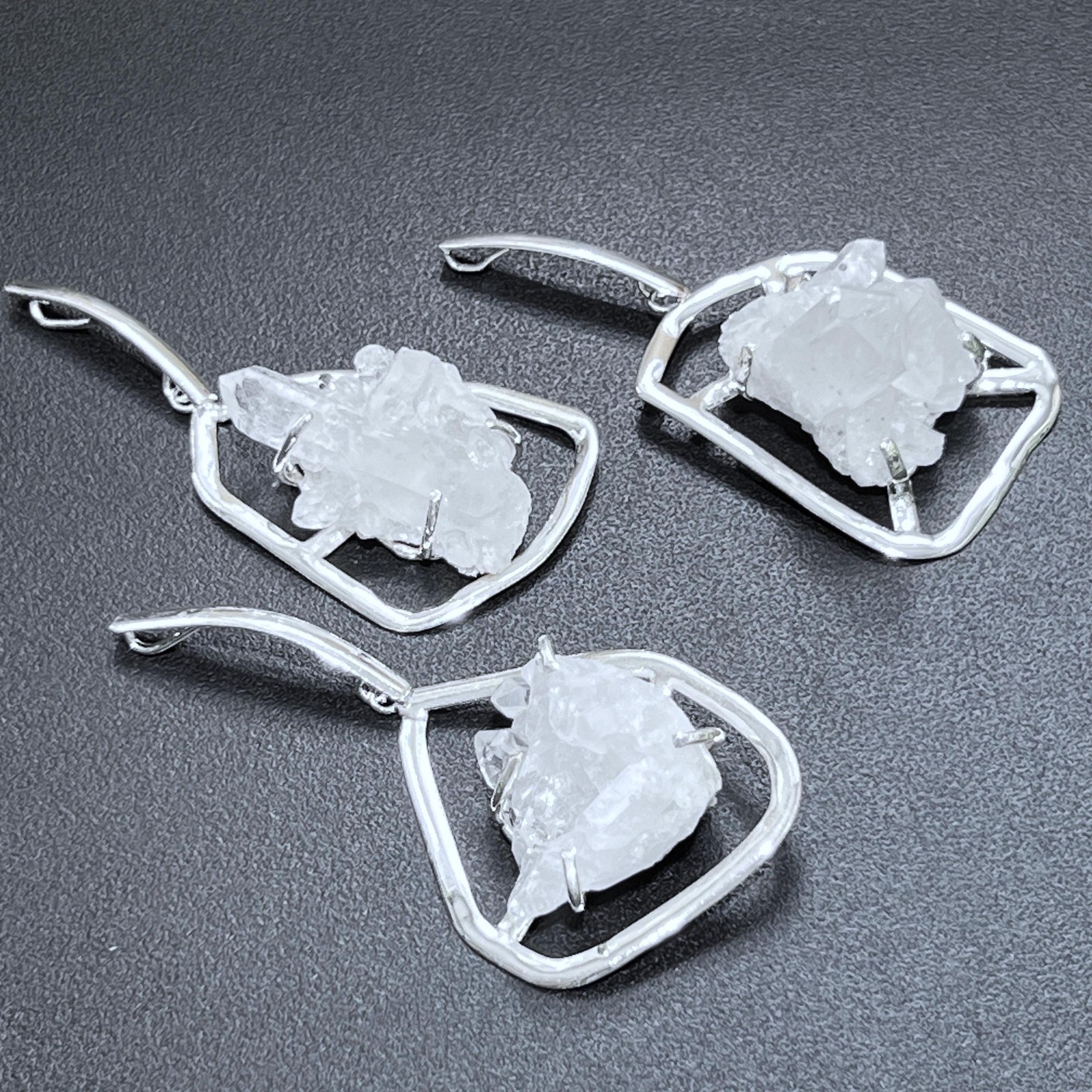 Large Quartz Crystal Cluster Pendant (Silver Plated) Statement Piece