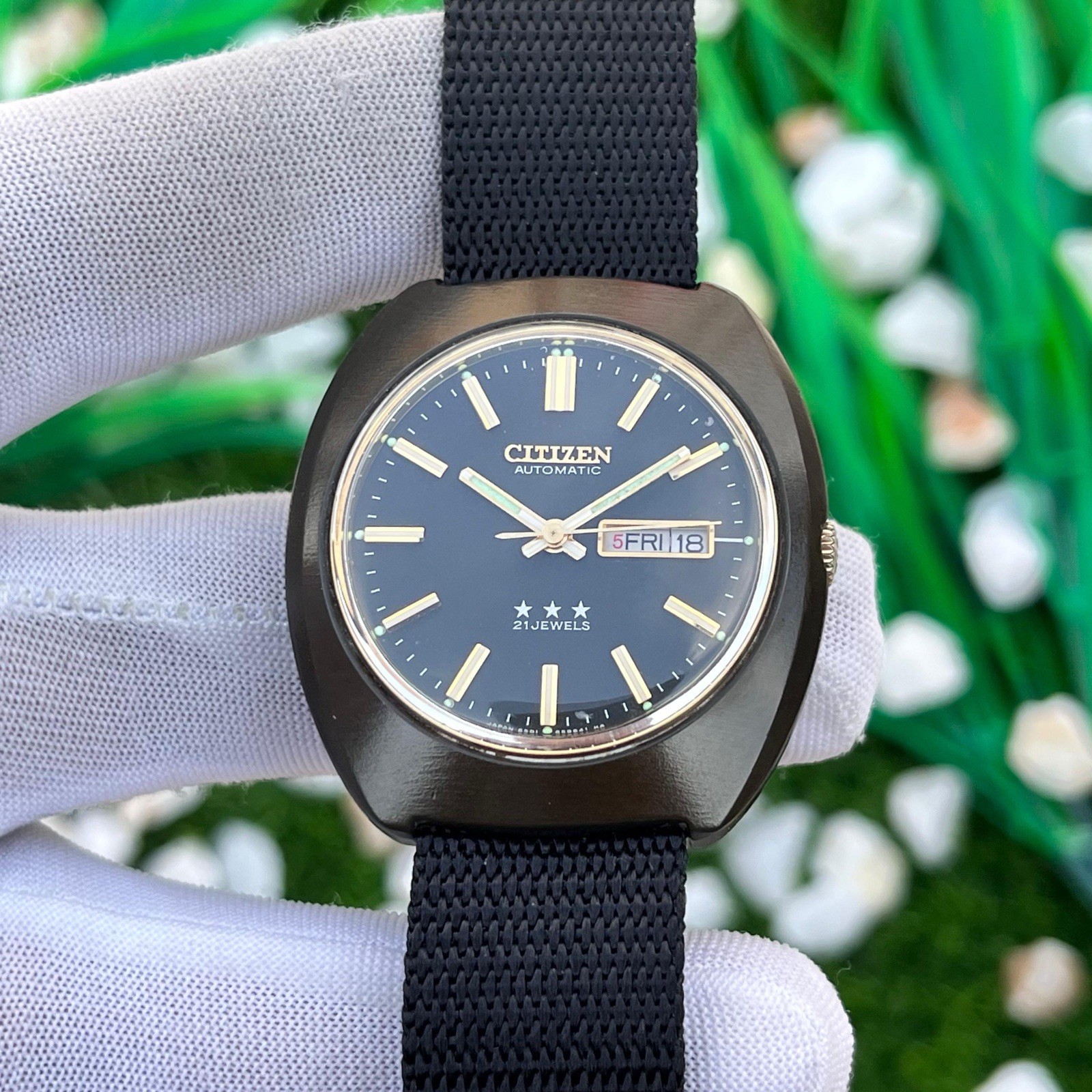 Vintage Citizen Blackie 3 Star Automatic Dress Formal Japan Men’s Watch 61-9558
