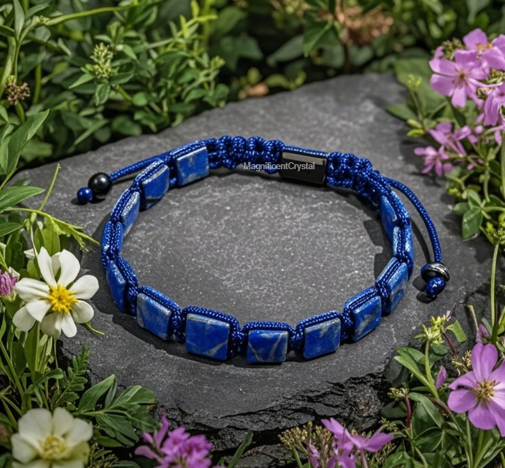 Lapis Lazuli Black Onyx Bracelet Men Square Beads Protection Blue Stone Jewelry