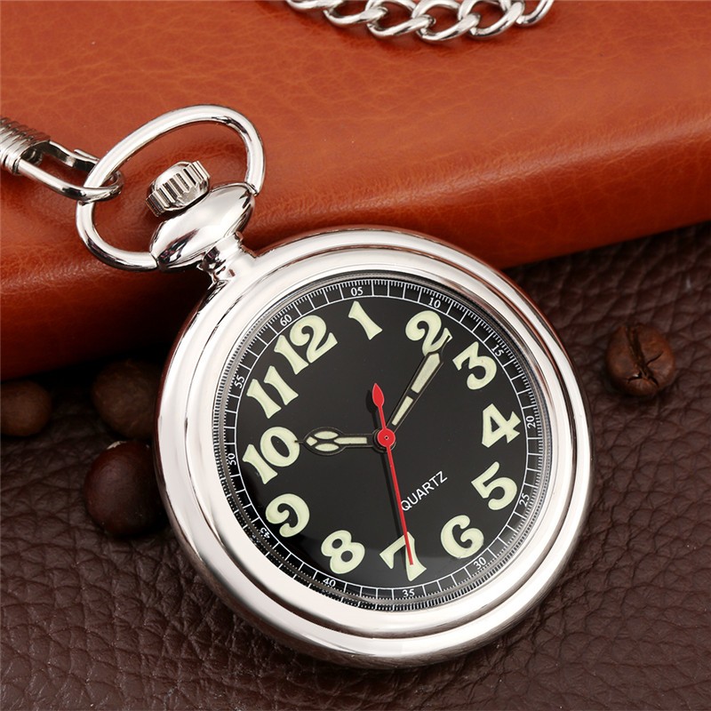 Open Face Quartz Pocket Watch with Luminous Hands & Numbers Easy Night Reading