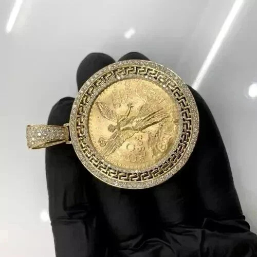 2Ct Round Cut Real Moissanite Medallion Men’s Pendant 14K Yellow Gold Plated