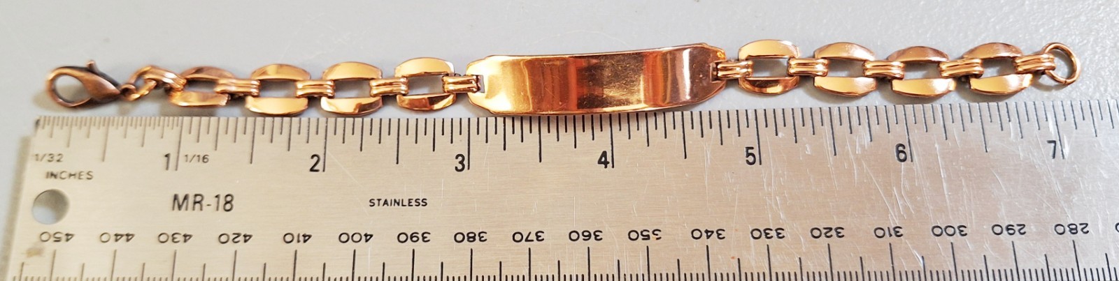 Vintage “Solid Copper” Stamped ID Bracelet, 6.5″ w/Window Link Chain