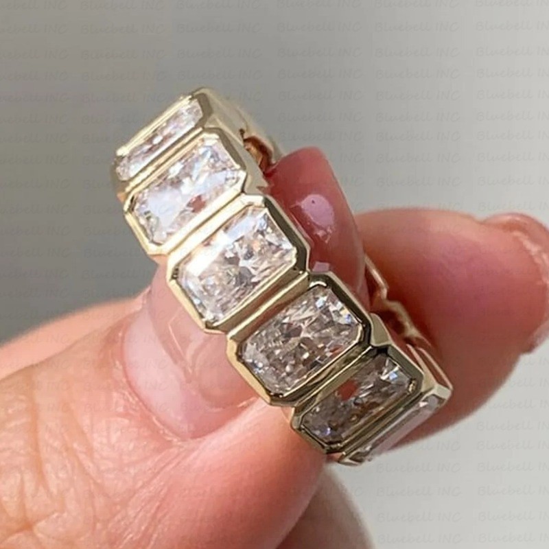 10.00Ctw Radiant Moissanite Full Eternity Wedding Band In 14k Yellow Gold Plated