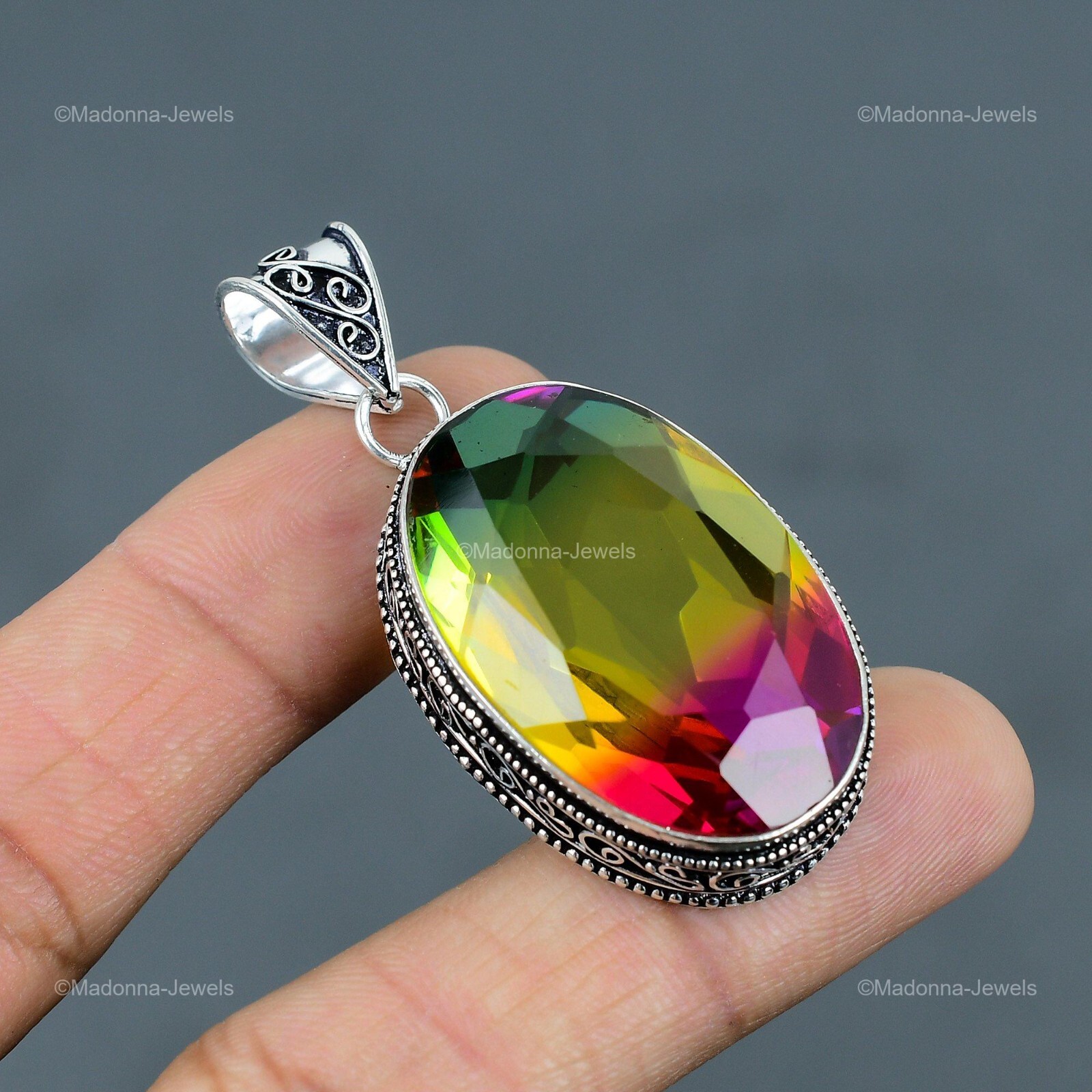 Multi Tourmaline Gemstone 925 Sterling Silver Wedding Vintage Pendant Jewelry