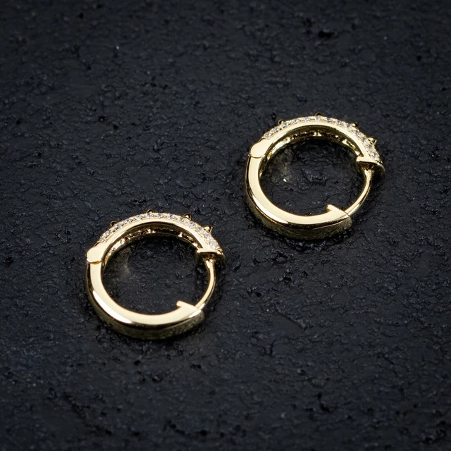 Spiked Mens Hoop Earrings 14K Yellow Gold Plated Round Cut Lab Created Diamond