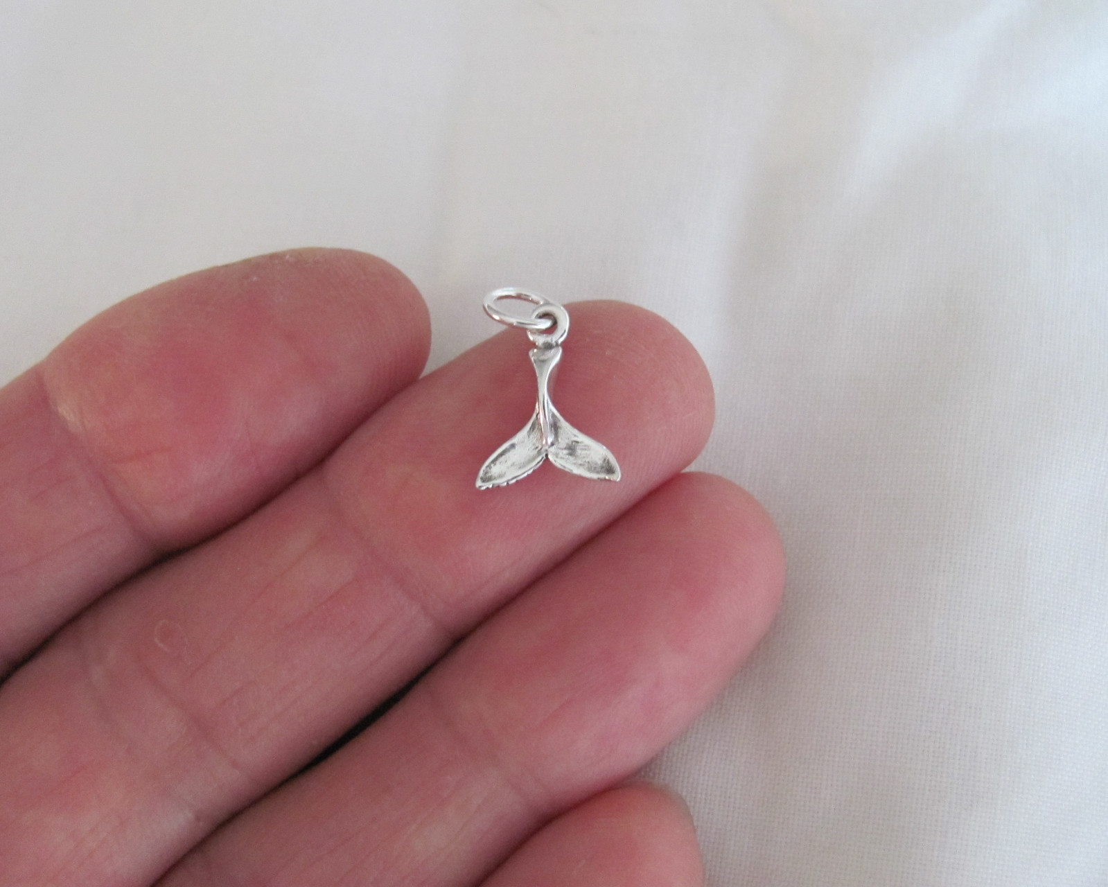 Very small Sterling Silver Whale tail mini tiny charm.
