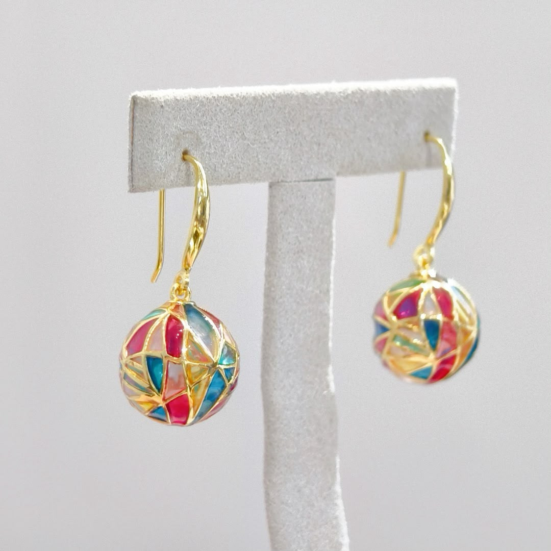 Rainbow Enamel Ball Dangle Earrings “Aurora Dream”