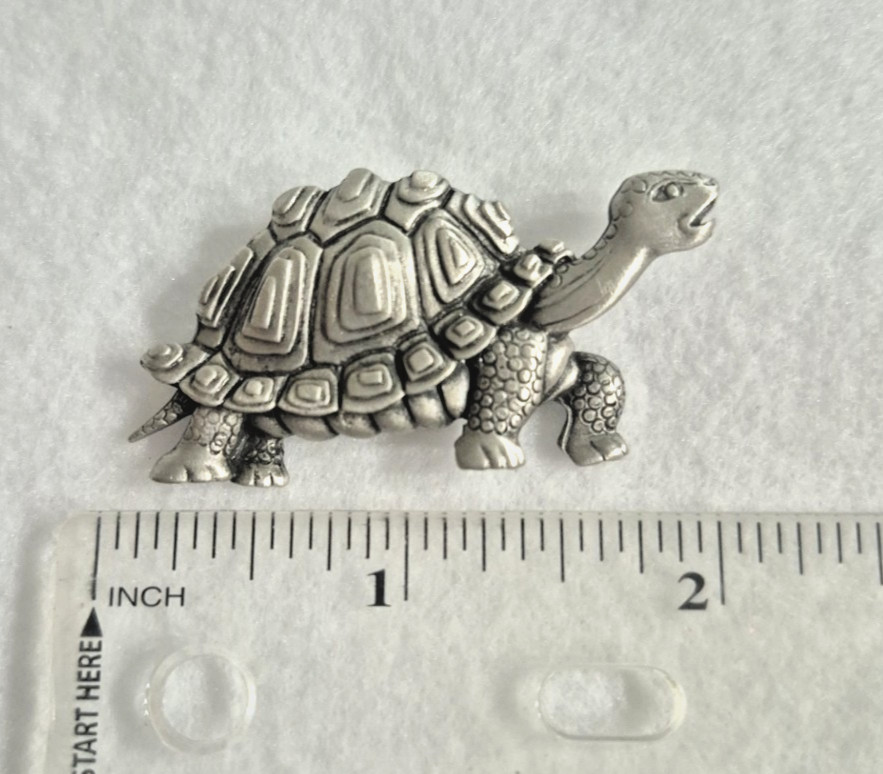 Vintage: Silver Pewter Tortoise Brooch Signed JJ