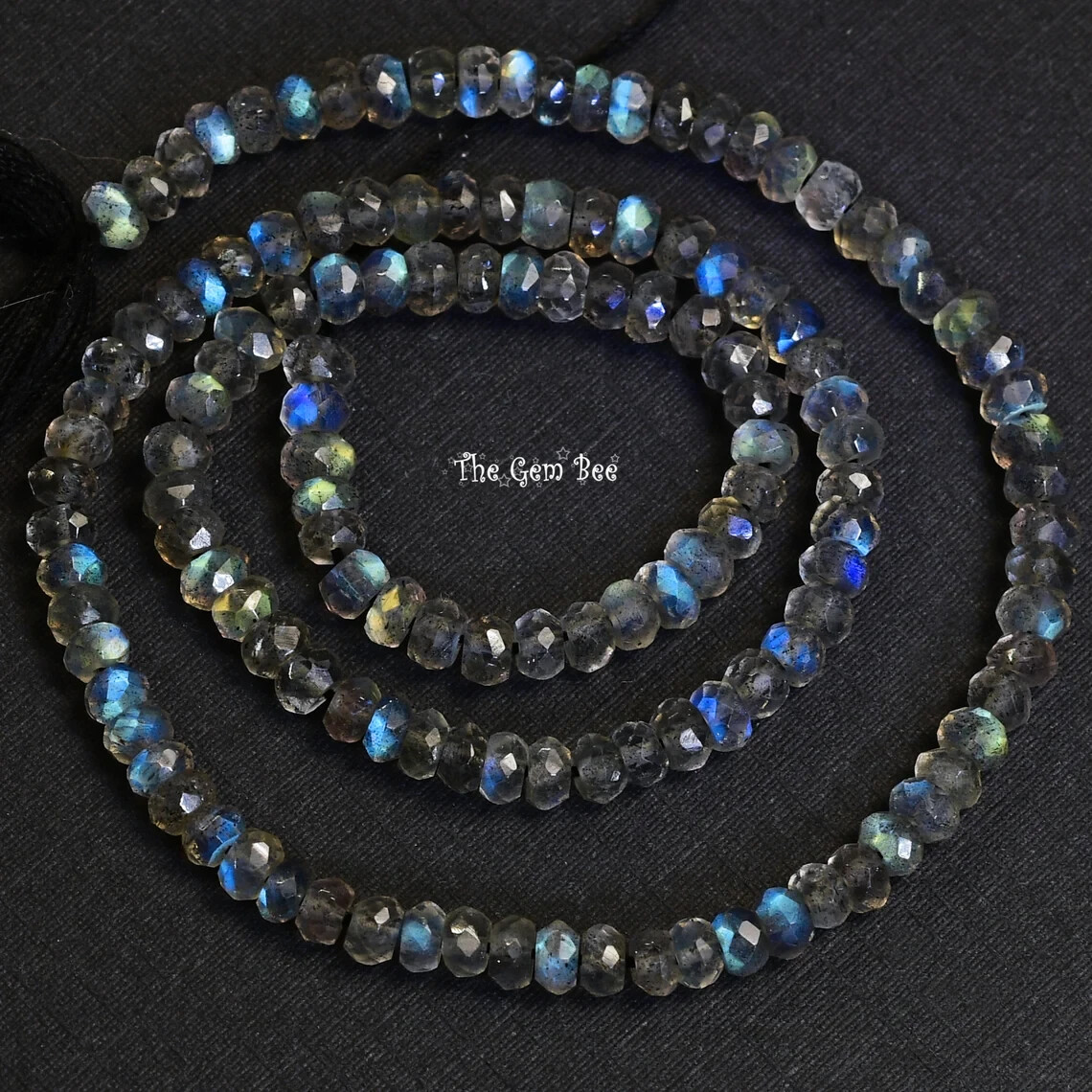 3.5mm Blue Flash Labradorite Faceted Rondelle Bead 12.5″ strand