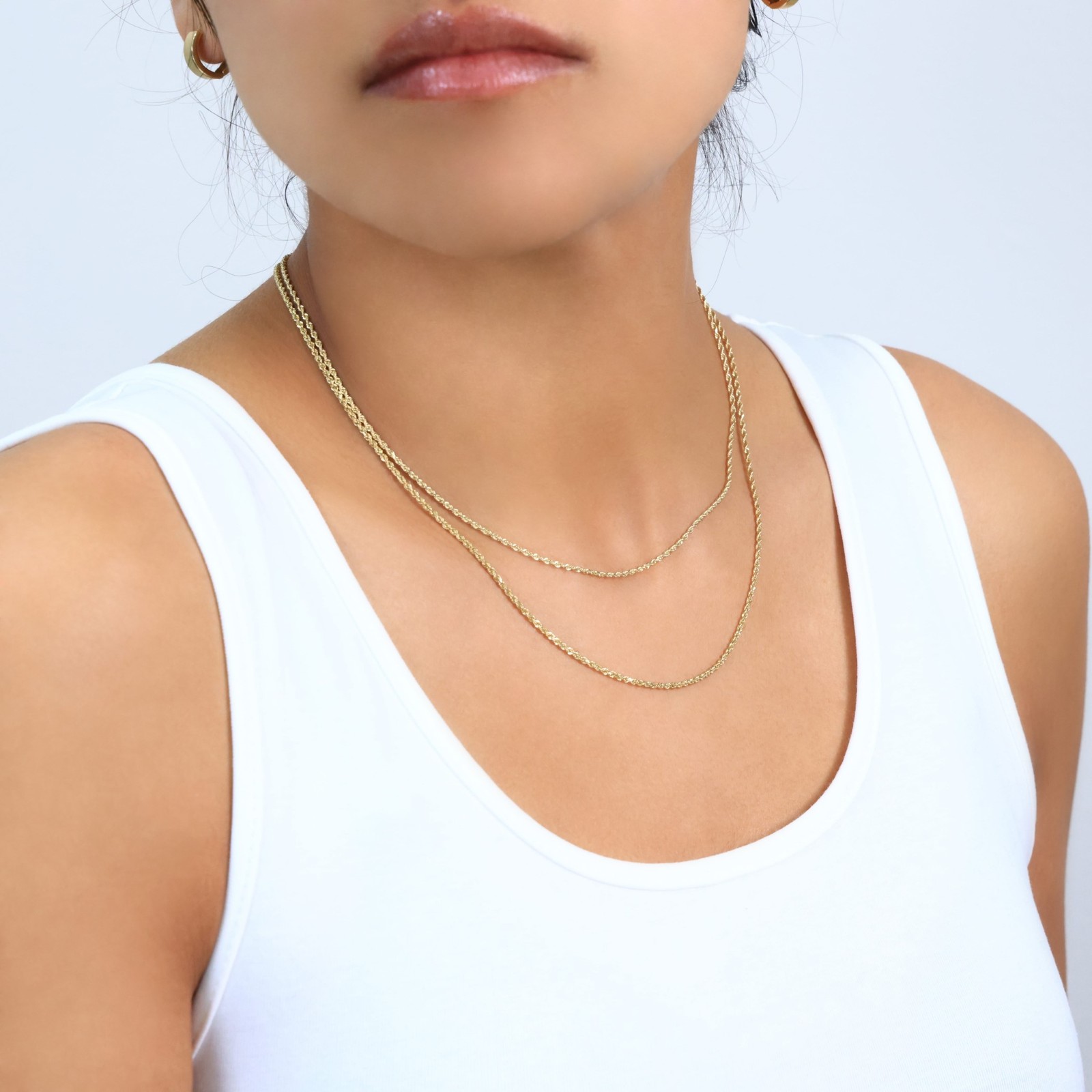 10K Yellow Gold Diamond Cut Womens Dainty 1.5mm Rope Chain Pendant Necklace 20″