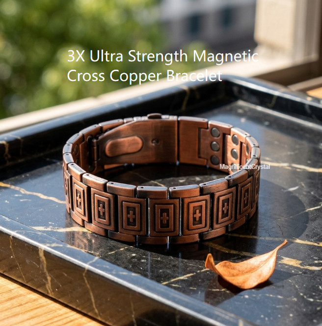 Men’s Cross Copper Magnetic Bracelet 3X Ultra Strong Magnets Arthritis Therapy