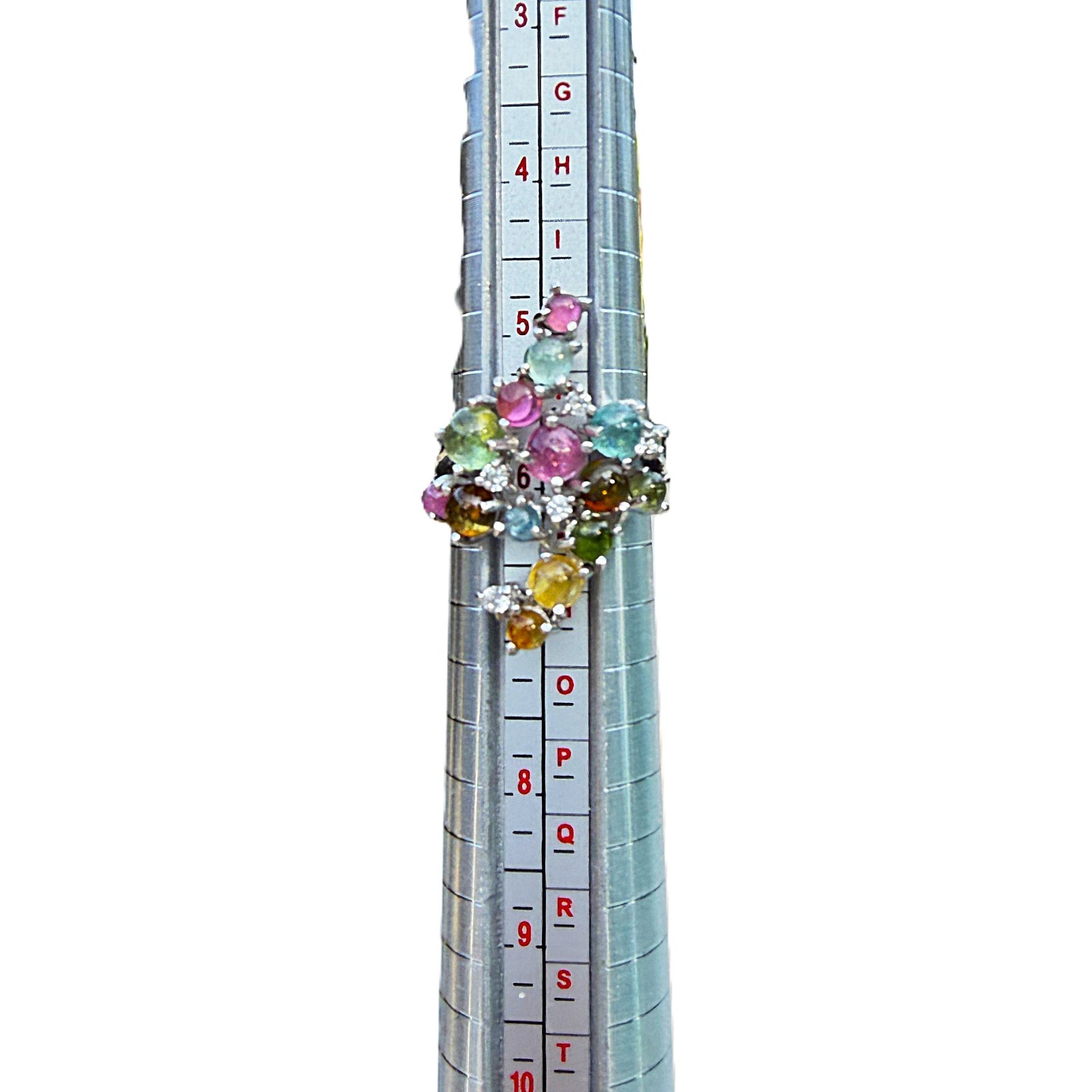 Multi-Gemstone Tourmaline Cluster Ring (6) Multicolor Oblong Colorful Style NEW!