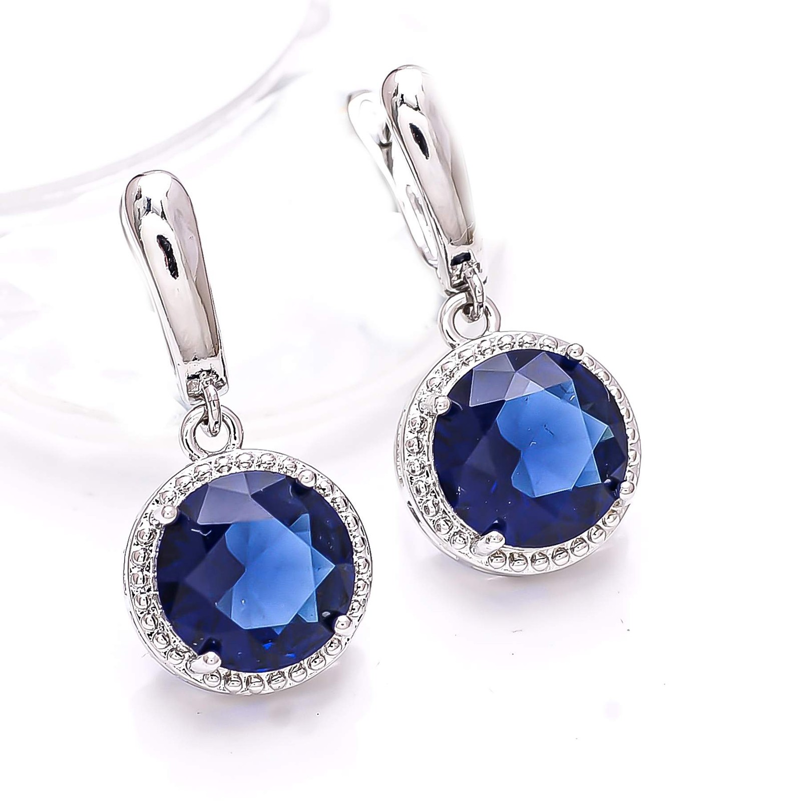 Blue Sapphire – Simulated Gemstone 925 Sterling Silver Earring 1.15″ E7475