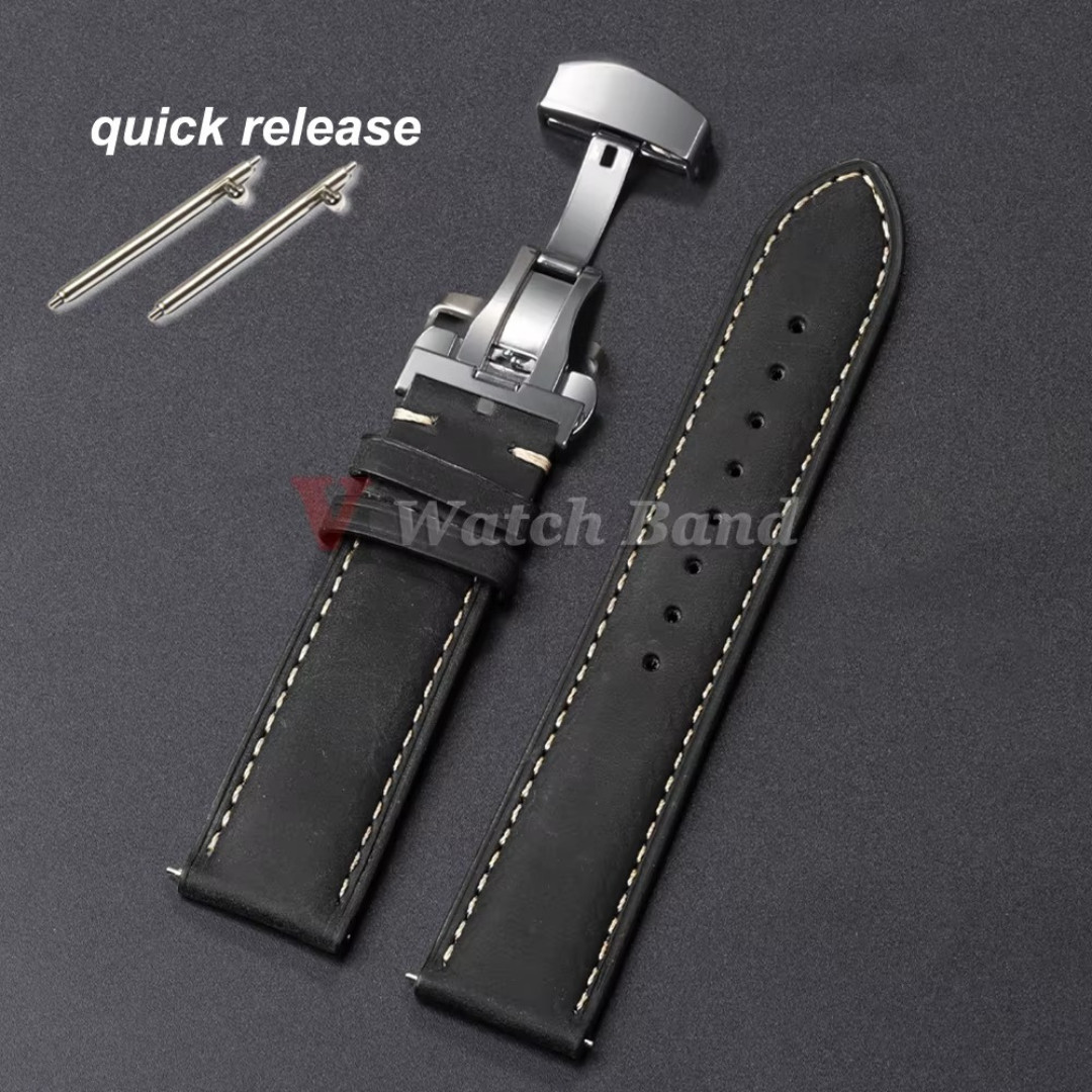Genuine Calfskin Leather Watch Band 18mm 20mm 22mm 24mm Butterfly Buckle Strap