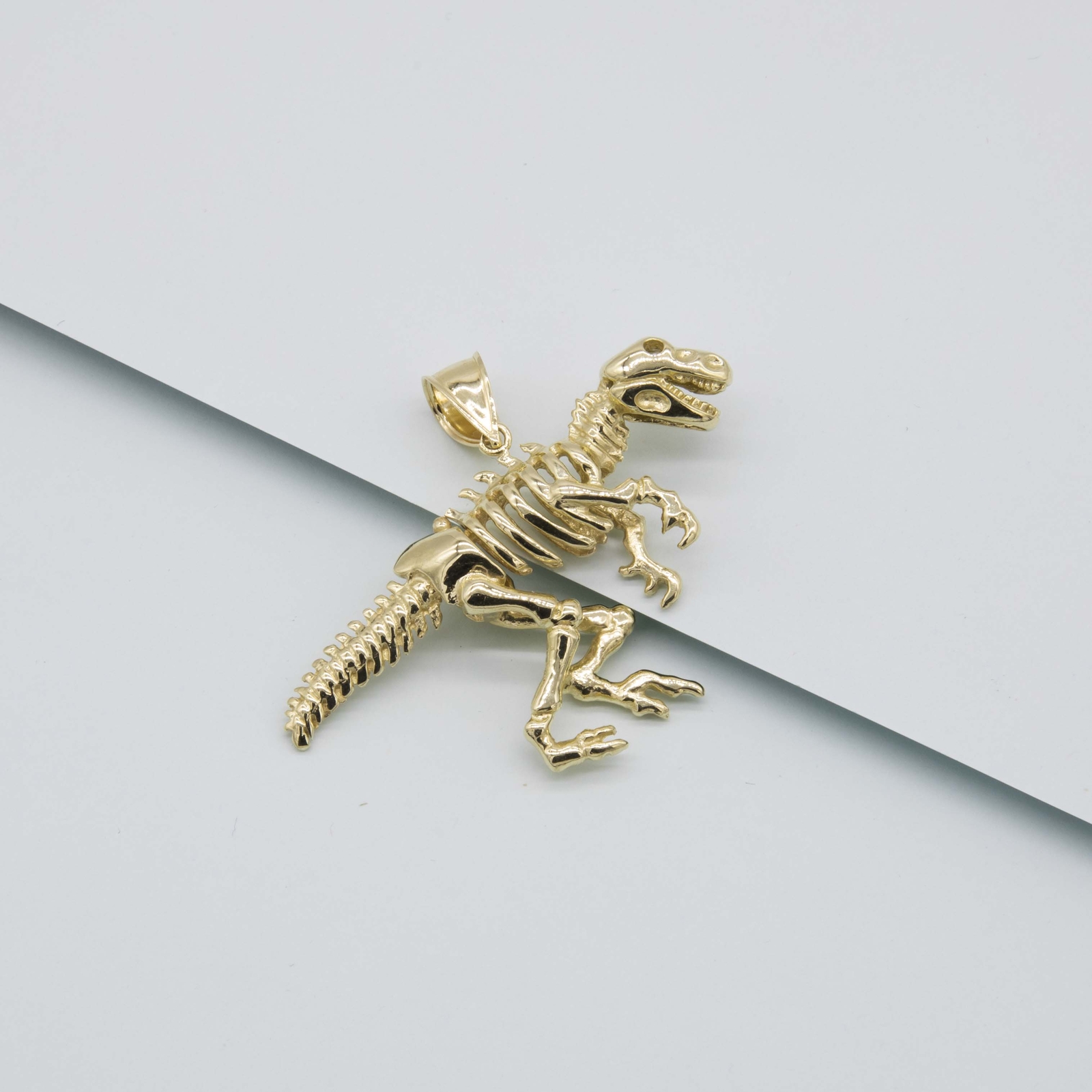 1 3/4″ Shiny T-Rex Dinosaur Pendant Real Solid 10K Yellow Gold