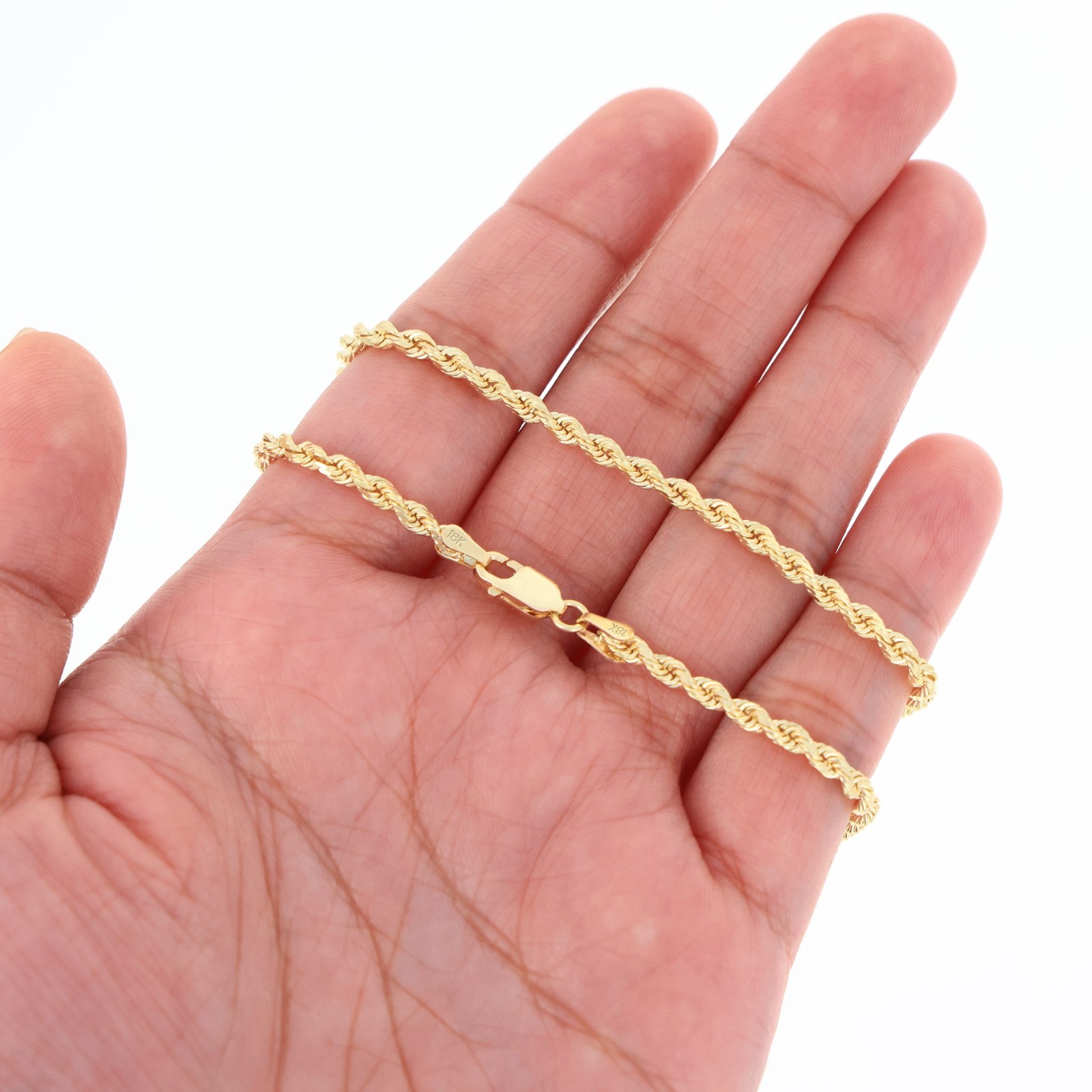 18K Yellow Gold Solid 2mm-6mm Rope Diamond Cut Chain Italian Necklace 16″- 30″