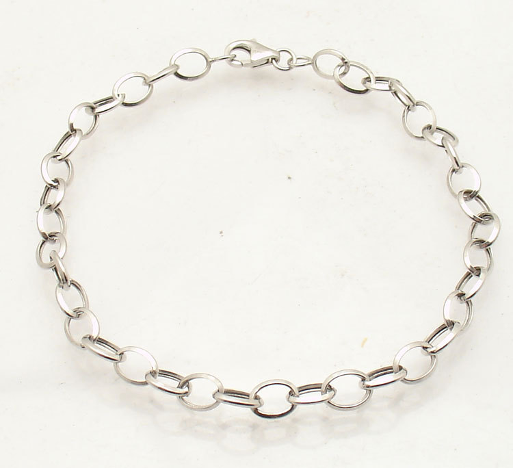 Light 5mm Oval Charm Link Bracelet Real 14K White Gold Selectable Size