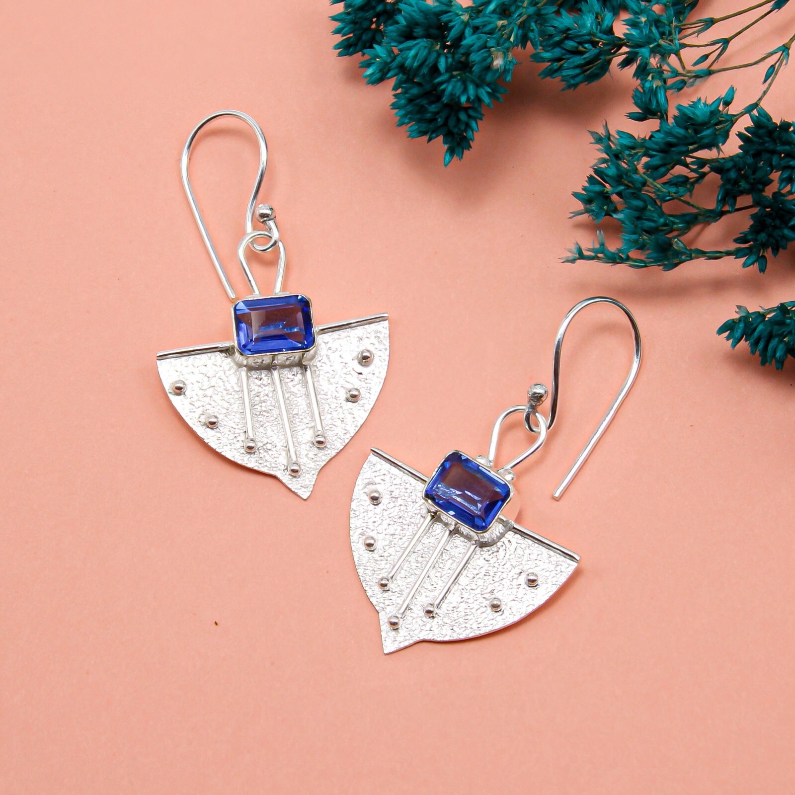Tanzanite Gemstone Earrings 925 Sterling Silver Boho Handmade Jewelry 1.19″ Gift