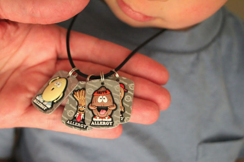 AllerMates Allergy Alert TAG NECKLACE Medical ID Fish Peanut Wheat Soy Gluten