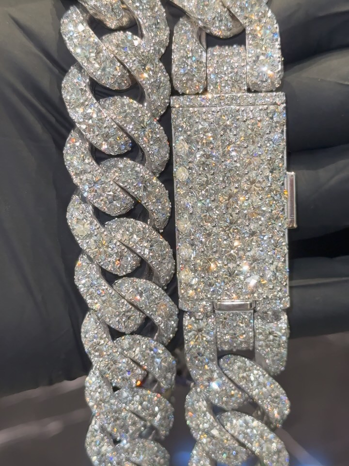 Round Cut Moissanite 1 Row 22mm x 24″ Miami Cuban LINK Chain 925 Sterling Sliver