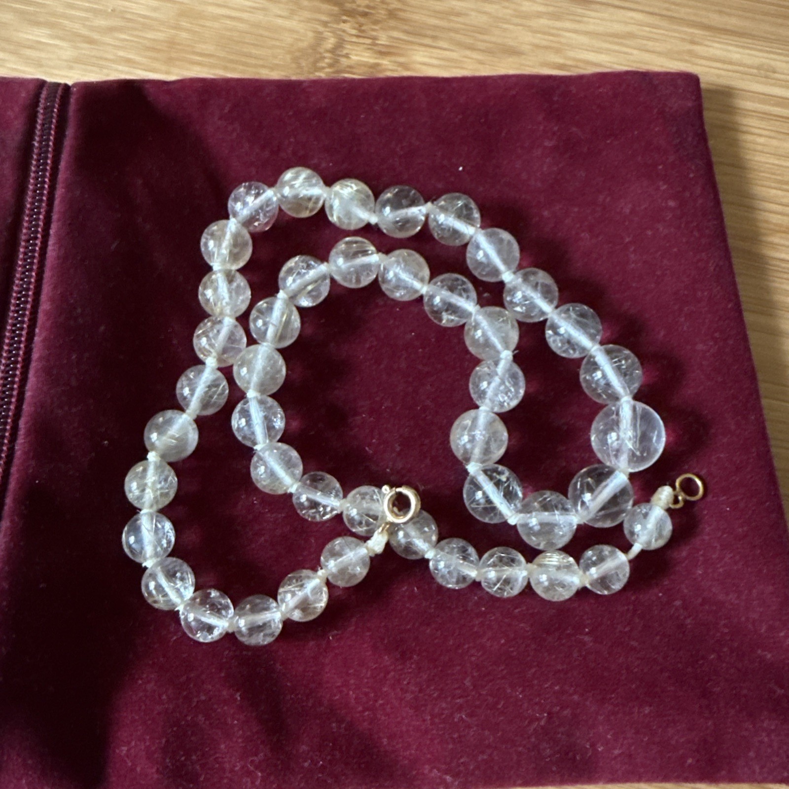 17 In Ritilated Quartz Necklace 8-10 Mm Gradient Beads, Gold Clasp