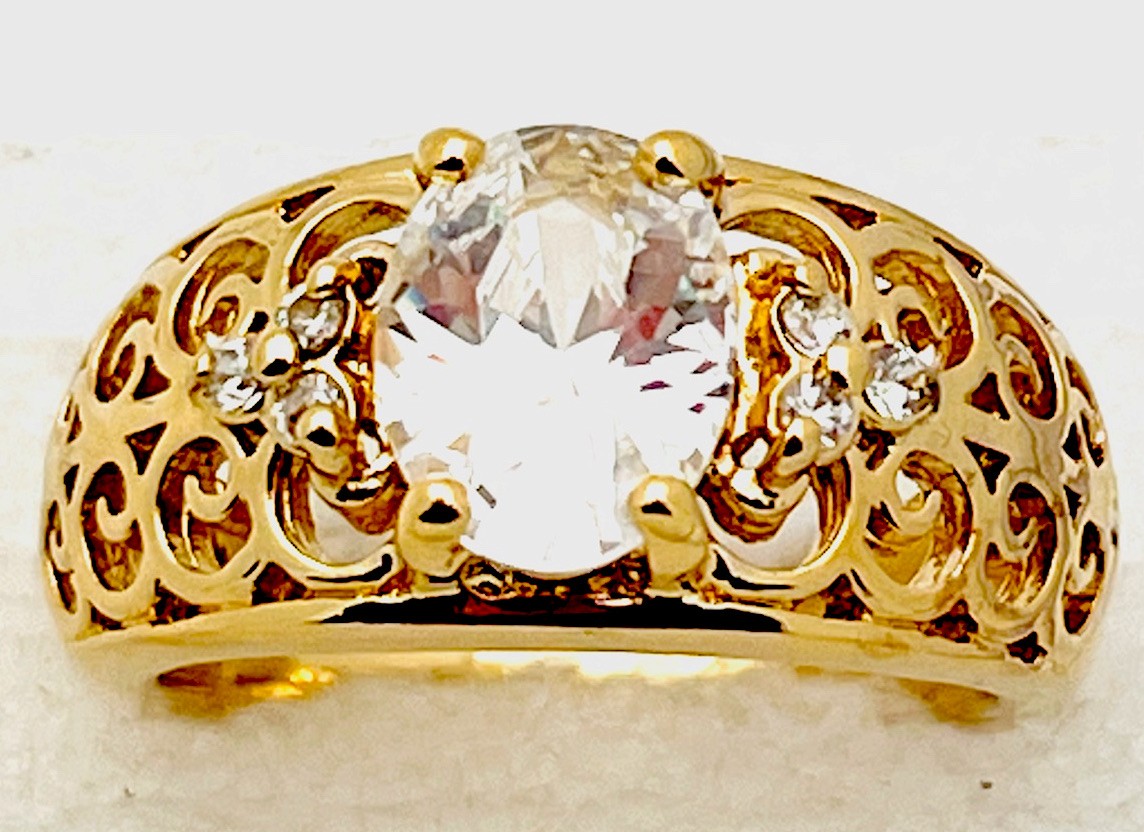 DaneCraft 24KT Gold Over 925 Sterling 5.3 Gram 6 Round 1 Oval CZ Ring Size 7